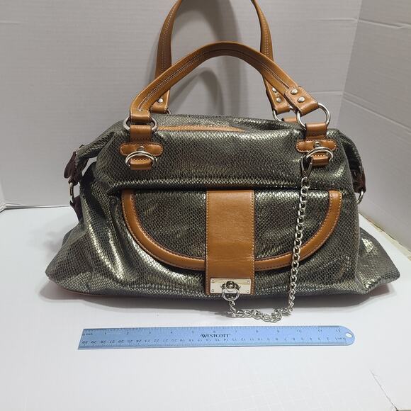 Large Y2K Twiggy London Handbag Metallic Animal Print Purse Clean - Picture 6 of 9